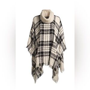 Plaid Cowl Neck Sweater Poncho